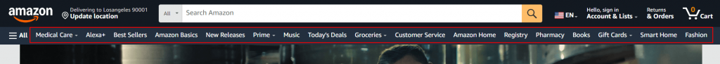 Amazon Navigation Dropdown Menu