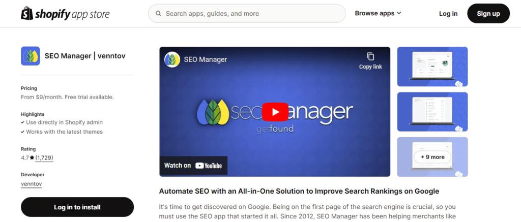 seo manager shopify app