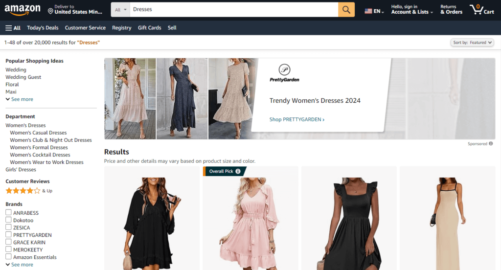 side navigation example - amazon.com